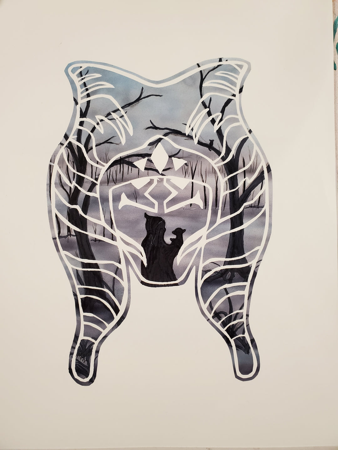Ahsoka Silhouette Fan Piece - Ahsoka w/Grogu on Tython Original