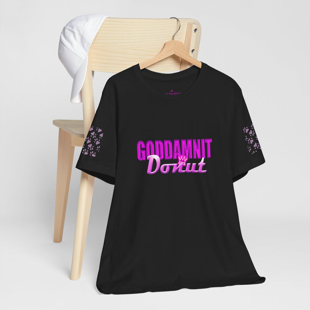 Goddamnit Donut Graphic Tee — Retro Pink Script Shirt