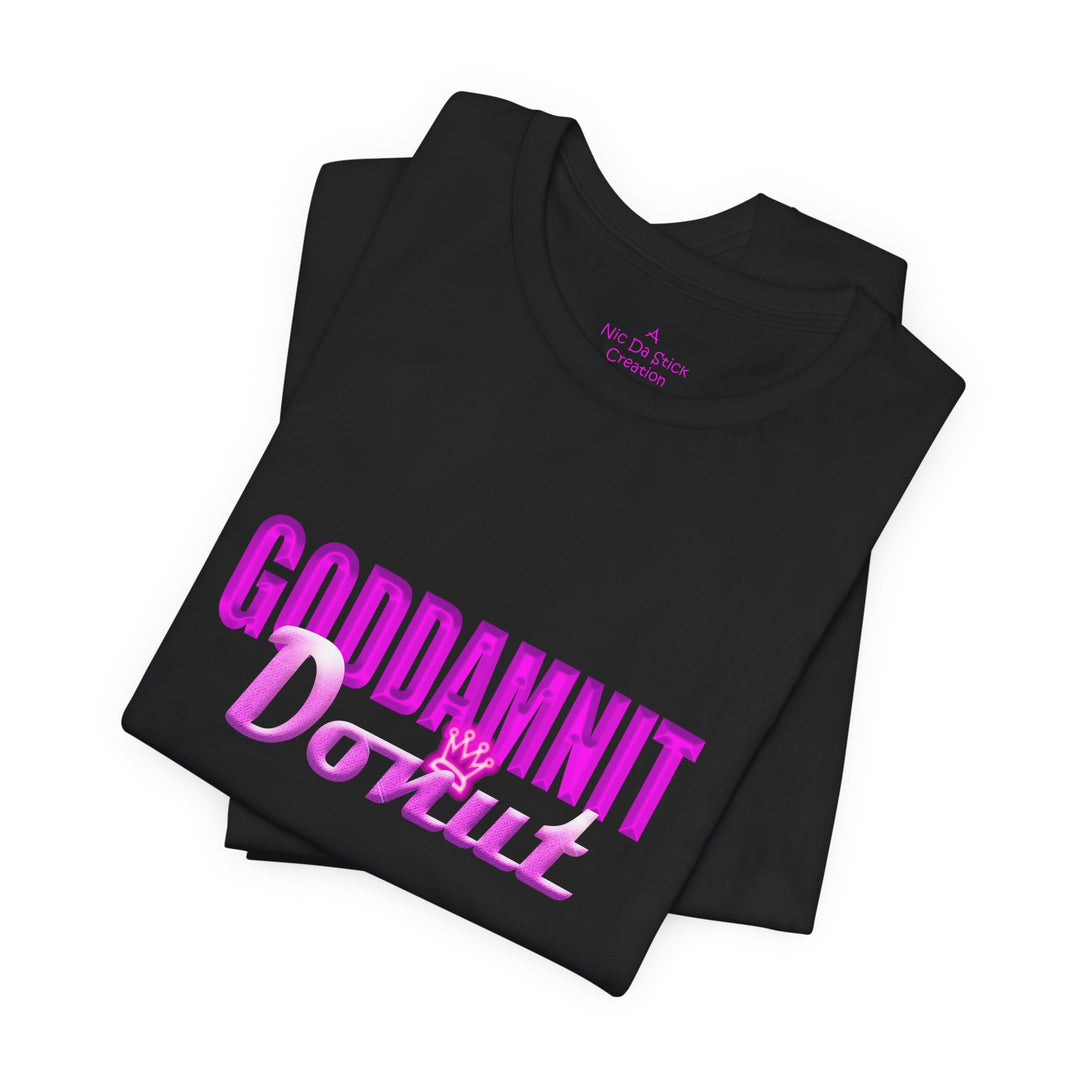 Goddamnit Donut Graphic Tee — Retro Pink Script Shirt