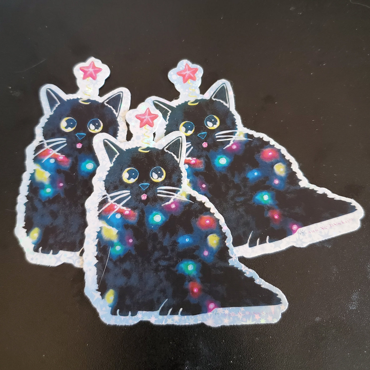 Kitty Christmas Tree Holographic Sticker - Waterproof Vinyl