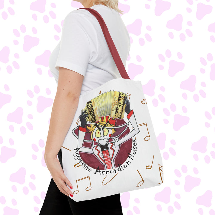 Lucifer Aggressive Accordion Noises Tote Bag (AOP) - Music Notes