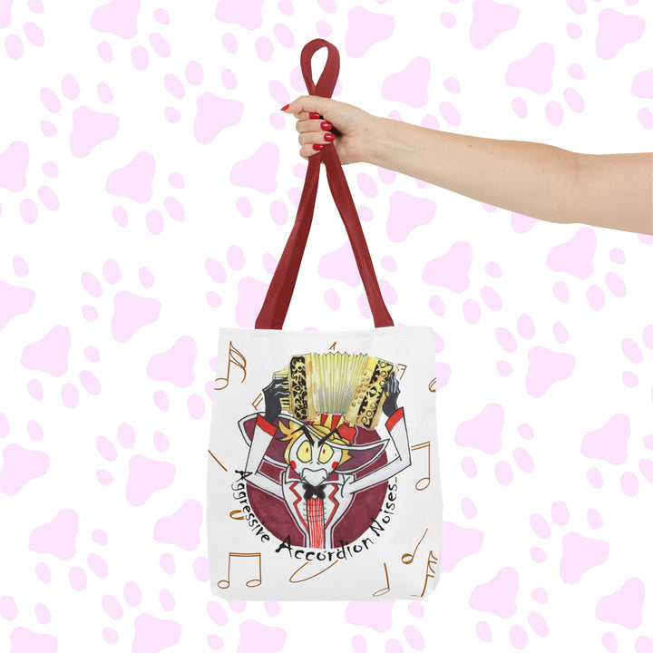 Lucifer Aggressive Accordion Noises Tote Bag (AOP) - Music Notes