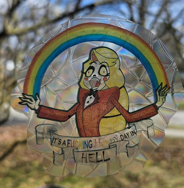 Charlie  "It's a Fucken Happy Day in Hell"  Suncatcher Sticker