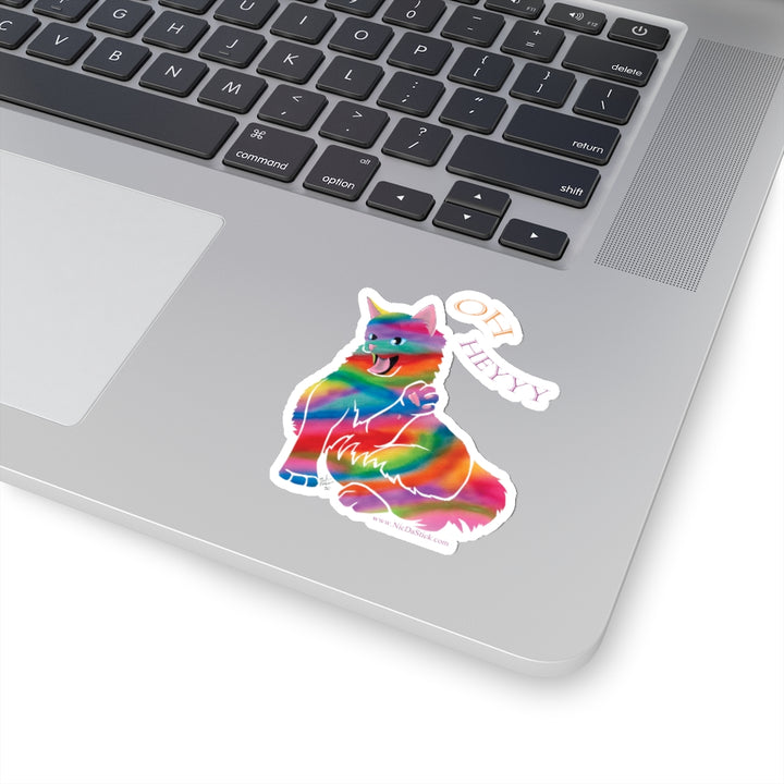 Rainbow Kitty 'HEY'  Kiss-Cut Stickers