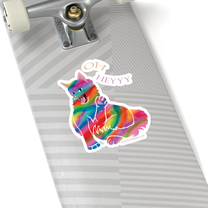 Rainbow Kitty 'HEY'  Kiss-Cut Stickers