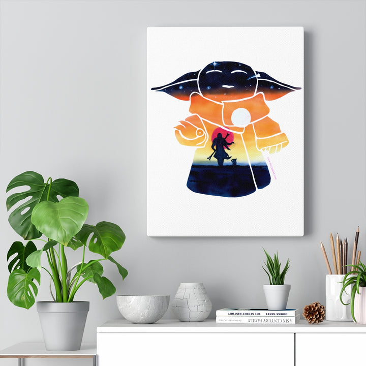Baby Yoda/Mando Silhouette Fan Drawing - Mando and Baby Yoda on Tatooine