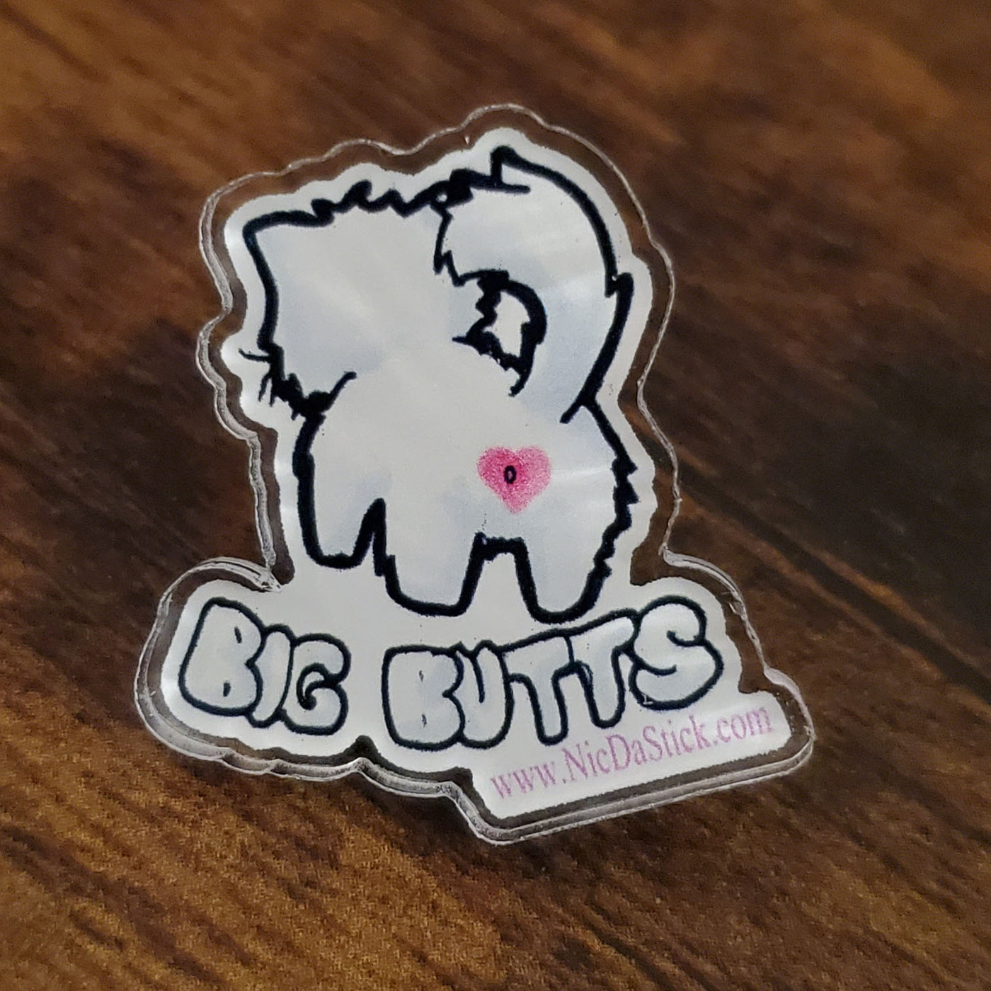 I love Big Butts - White Kitty Butt Pin "Snowball"