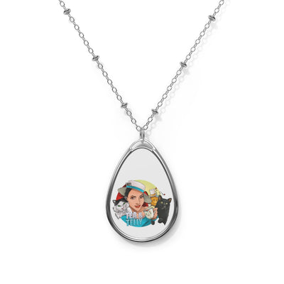 Tea & Telly w/Cats Oval Necklace