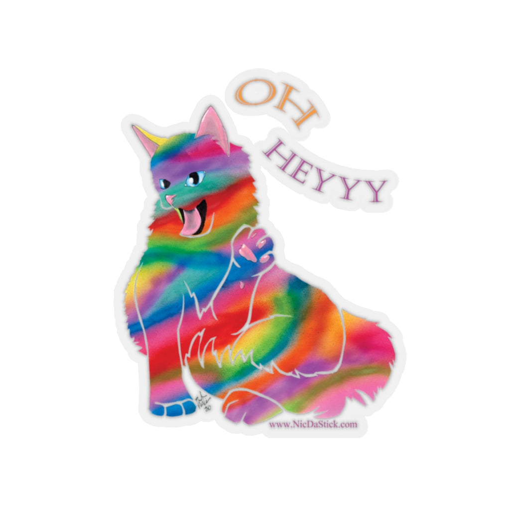 Rainbow Kitty 'HEY'  Kiss-Cut Stickers