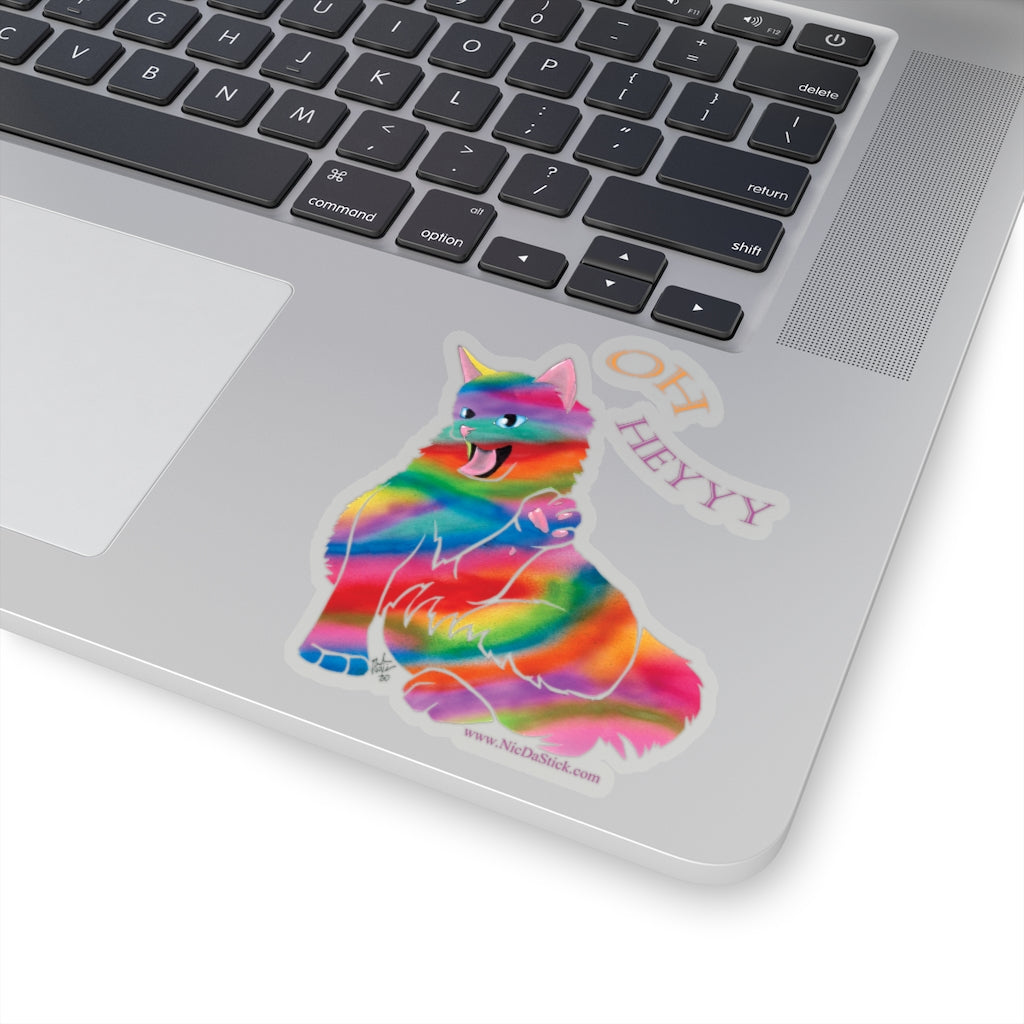 Rainbow Kitty 'HEY'  Kiss-Cut Stickers