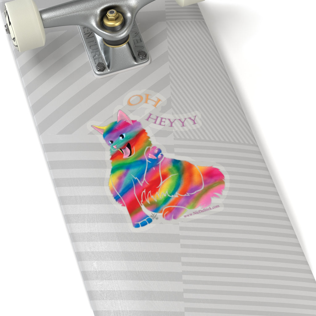 Rainbow Kitty 'HEY'  Kiss-Cut Stickers