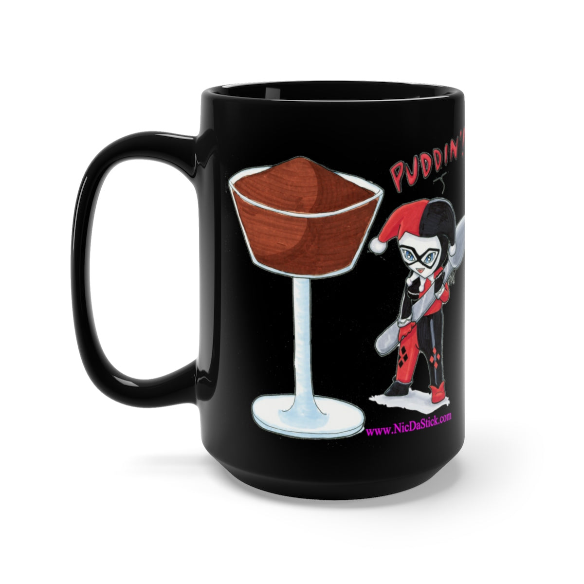 Puddin - Harley Quinn Black Mug 15oz,Mug - Nic Da Stick Creations
