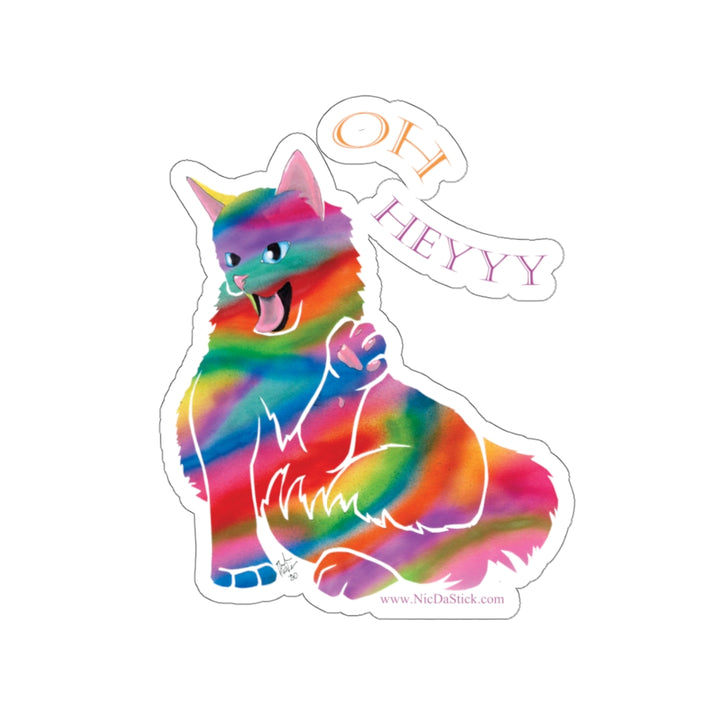 Rainbow Kitty 'HEY'  Kiss-Cut Stickers