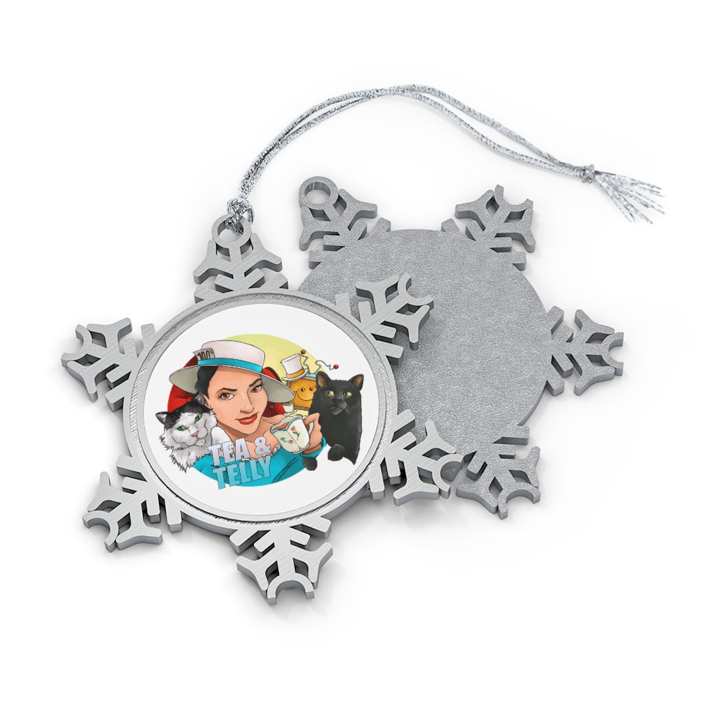 Tea & Telly with Cats Pewter Snowflake Ornament