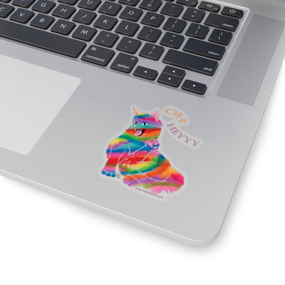 Rainbow Kitty 'HEY'  Kiss-Cut Stickers