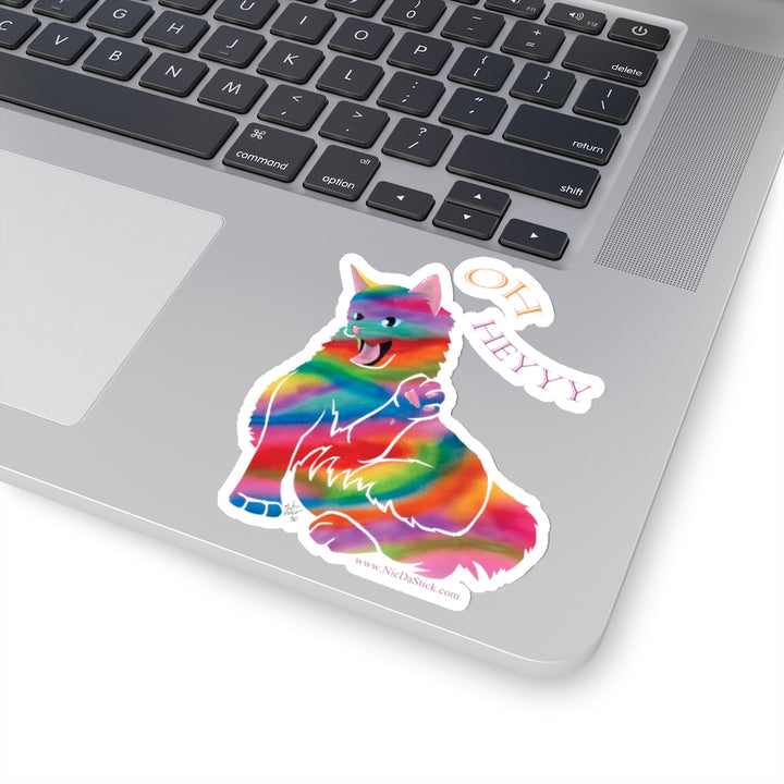 Rainbow Kitty 'HEY'  Kiss-Cut Stickers