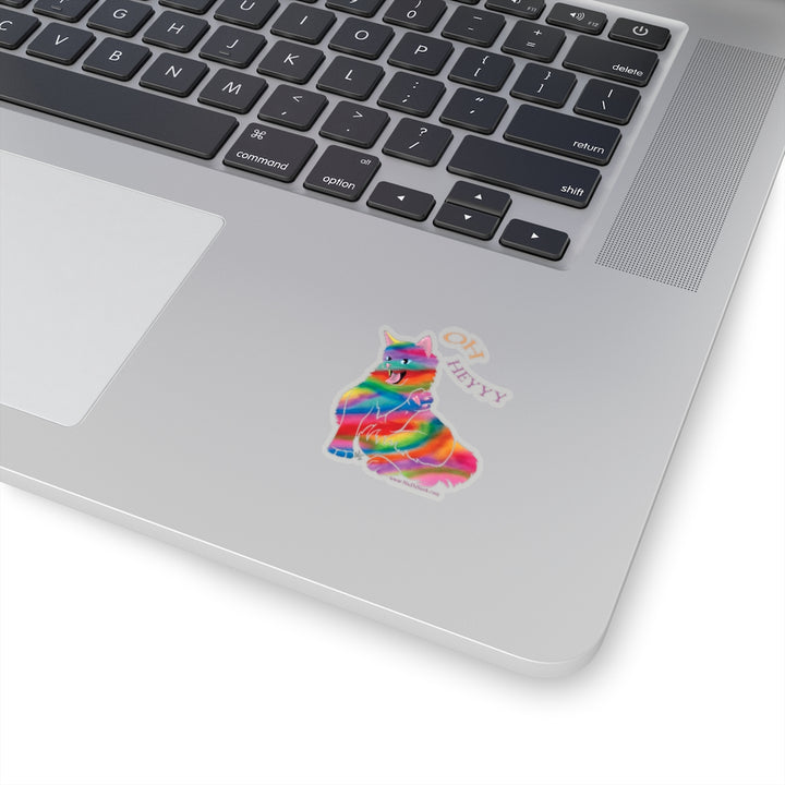 Rainbow Kitty 'HEY'  Kiss-Cut Stickers