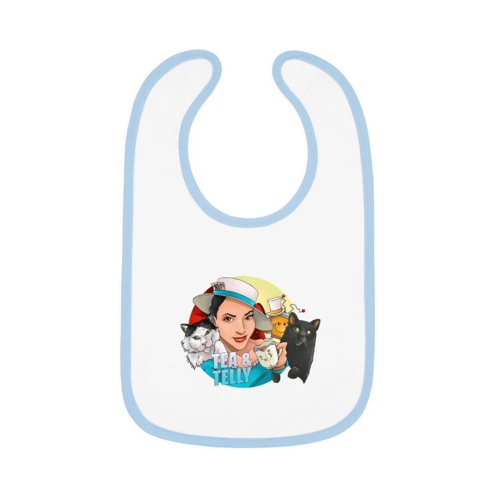 Tea & Telly with Cats Baby Contrast Trim Jersey Bib