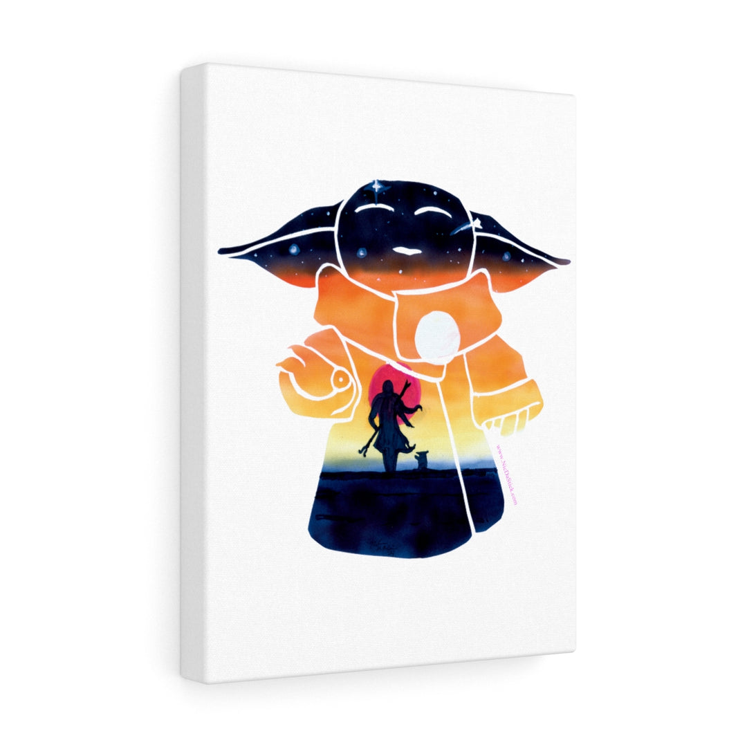Baby Yoda/Mando Silhouette Fan Drawing - Mando and Baby Yoda on Tatooine