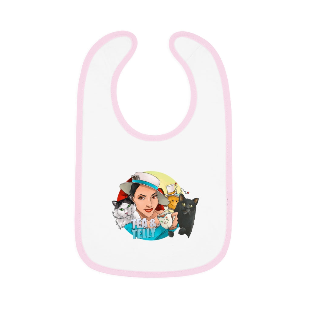 Tea & Telly with Cats Baby Contrast Trim Jersey Bib