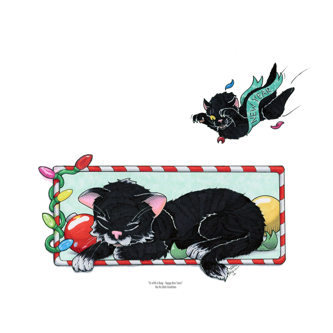 Holidaze Cats - Happy New Years Art Print,Prints - Nic Da Stick Creations
