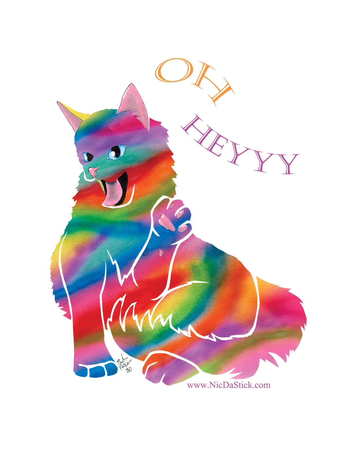 Rainbow Kitty 'HEY' Art Print