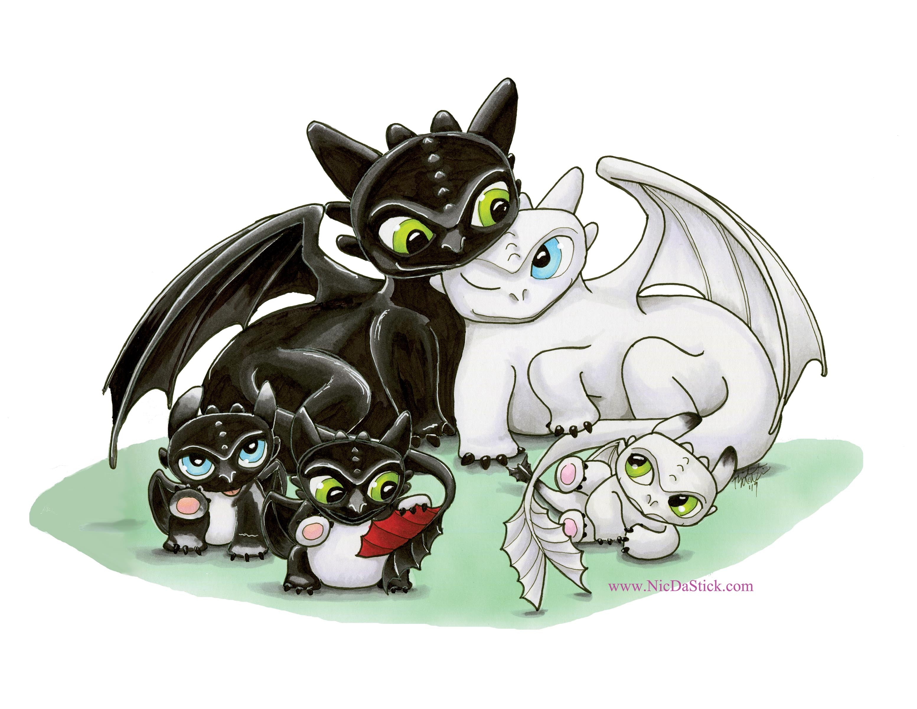 Toothless and Family - How to Train your Dragon Fan Print – Nic Da ...